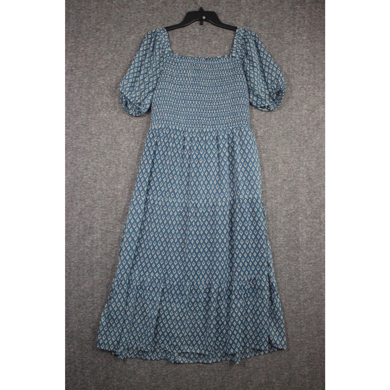 Lucky Brand Smocked Tiered Midi Dress Dk Blue Medallion Size Xl